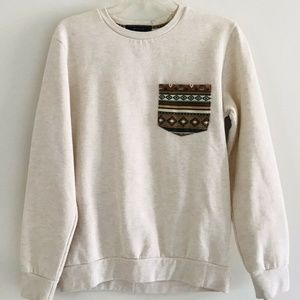 21 men | Aztec Pocket Sweatshirt Crewneck Mens Sz S Beige Pullover Long Sleeve